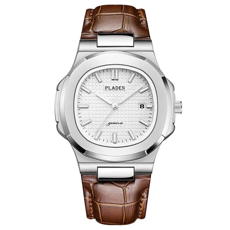 Men's Waterproof Leather & Steel Quartz Watch