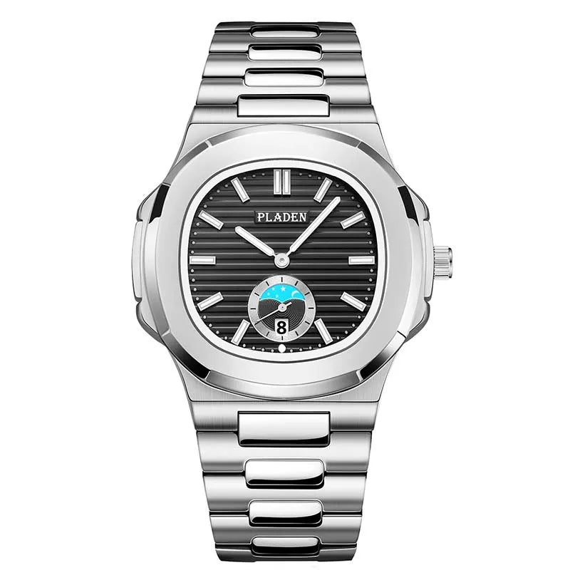 Men's Waterproof Leather & Steel Quartz Watch