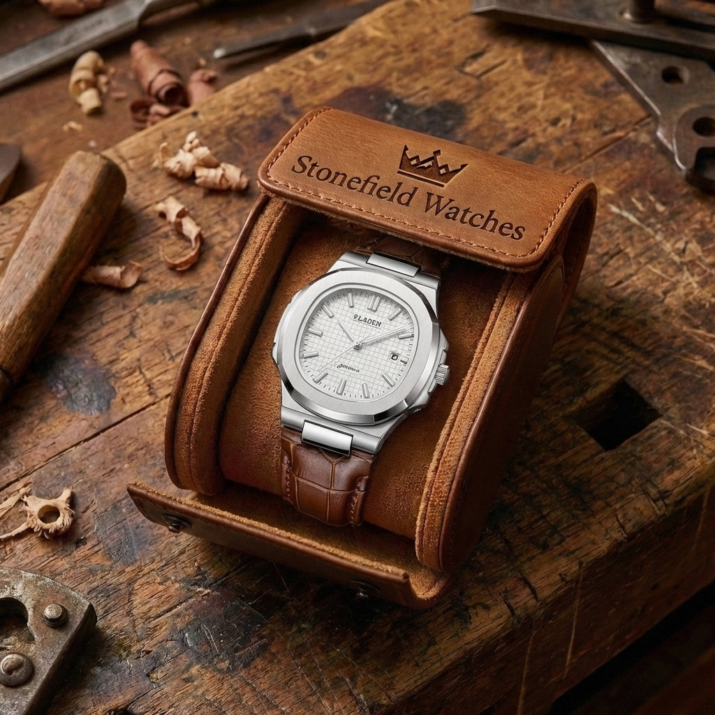 Men's Waterproof Leather & Steel Quartz Watch