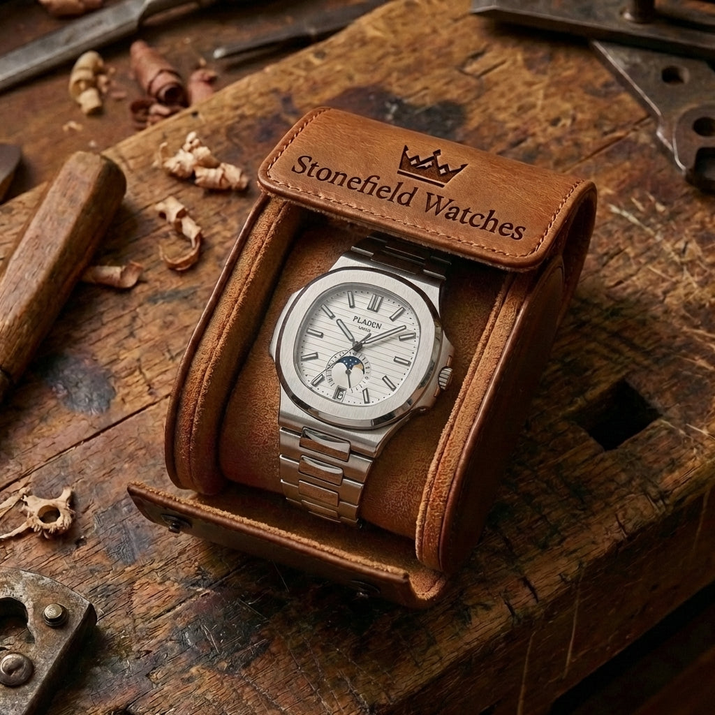 Men's Waterproof Leather & Steel Quartz Watch