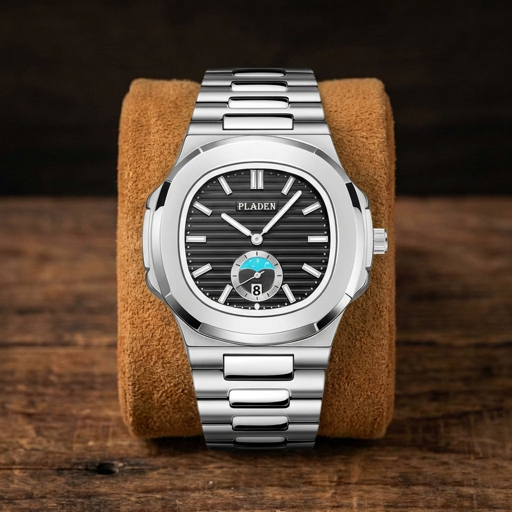 Men's Waterproof Leather & Steel Quartz Watch