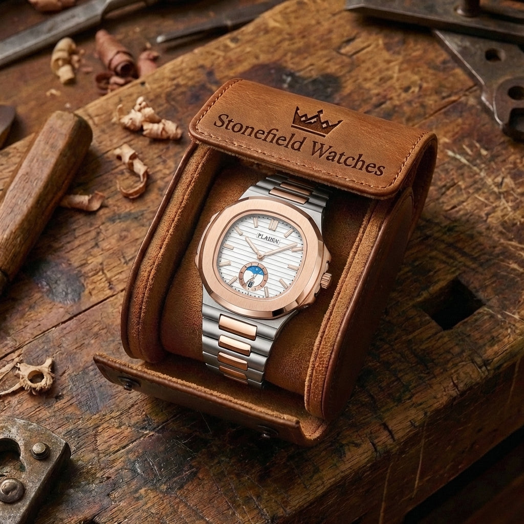 Men's Waterproof Leather & Steel Quartz Watch