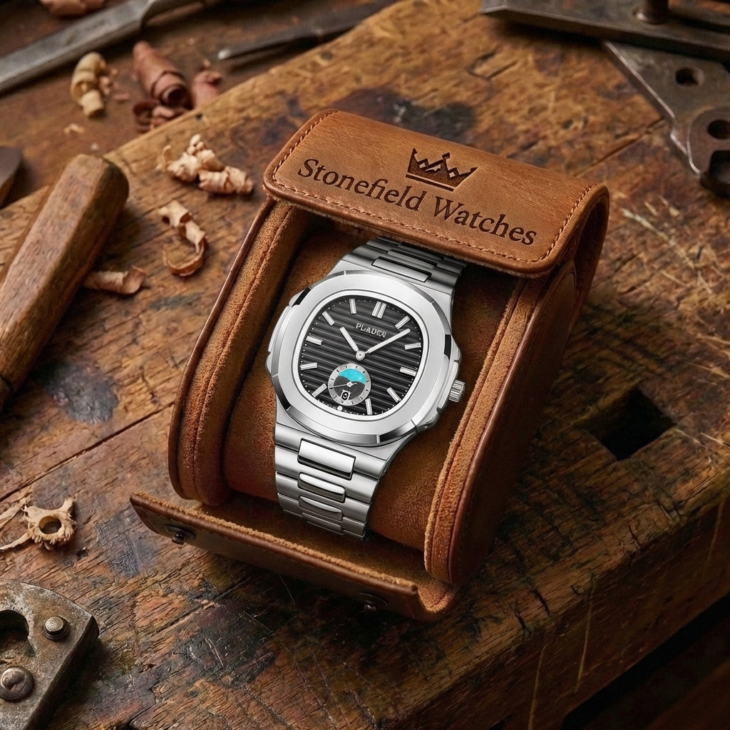Men's Waterproof Leather & Steel Quartz Watch