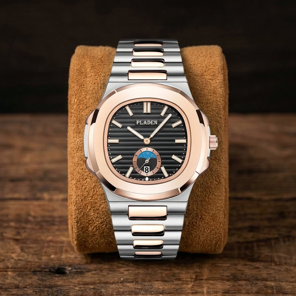 Men's Waterproof Leather & Steel Quartz Watch